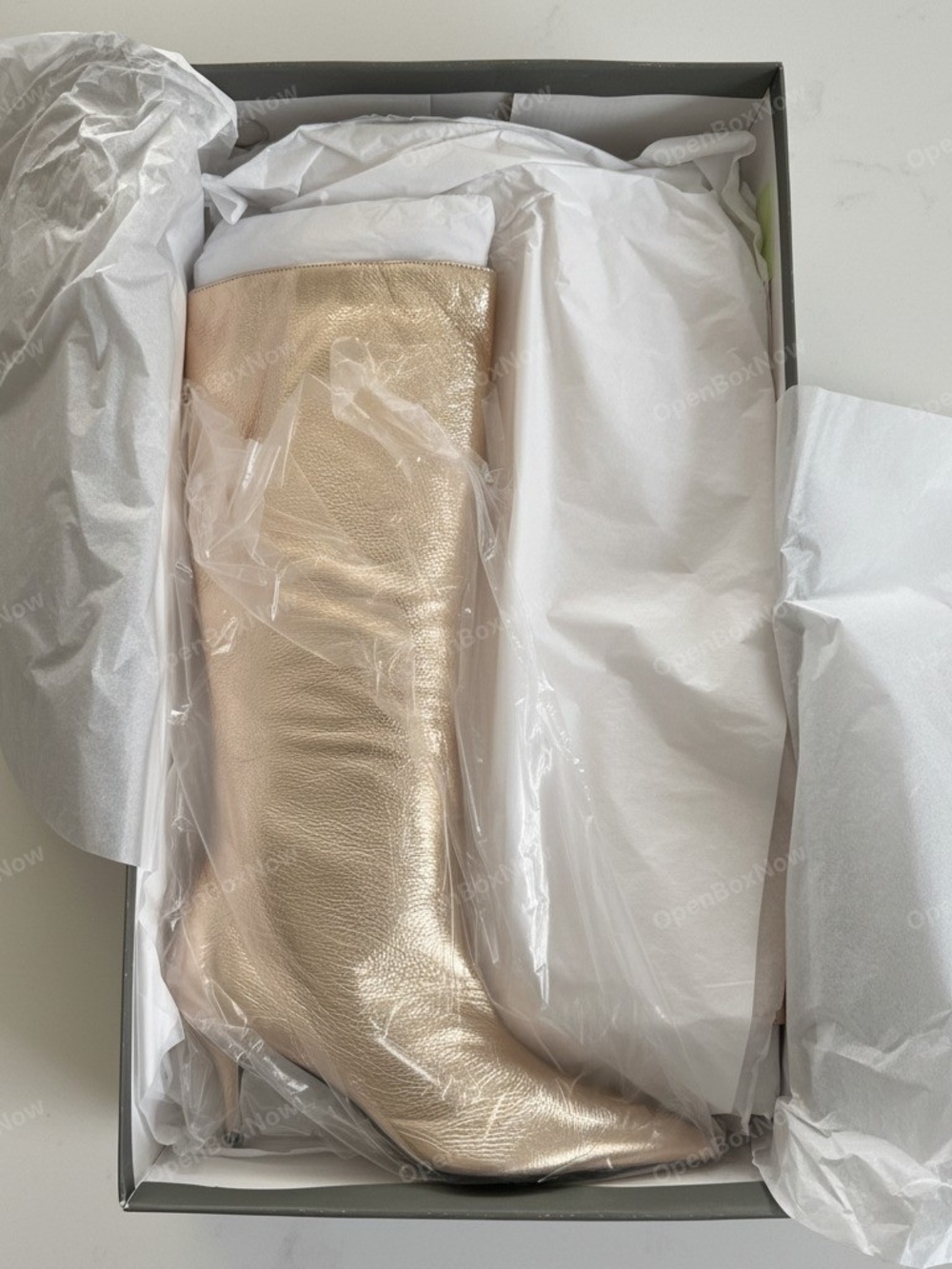 Arezzo Women's Gold Skye Low Stiletto Leather Calf Boots NEW - Picture 3 of 8